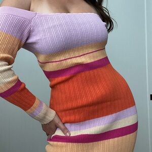 Striped Off-Shoulder Maxi Dress - Multicolor